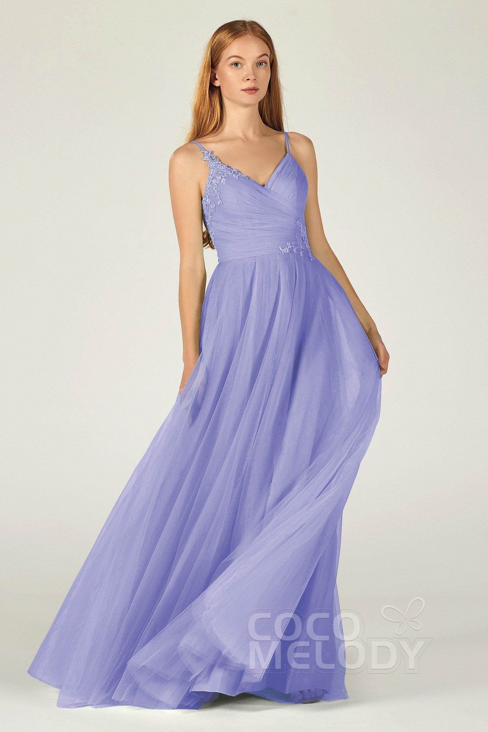 A-Line Floor Length Tulle Bridesmaid Dress CB0383 - COCOMELODY